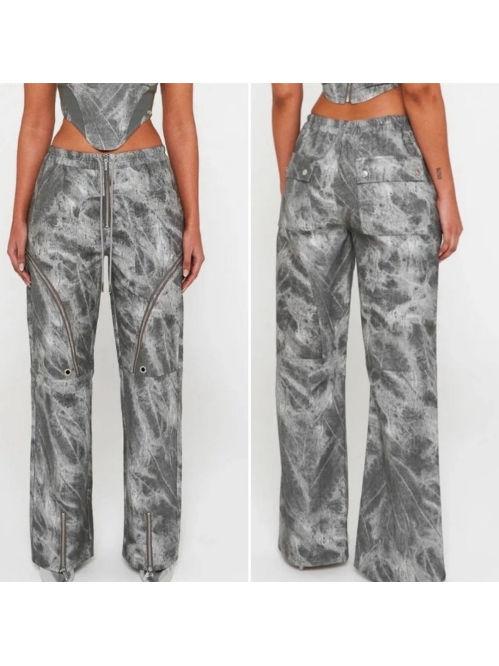 Luxe to Kill Charcoal Acid Wash Oversized Zip Vegan Leather Pant Size 2 NWT